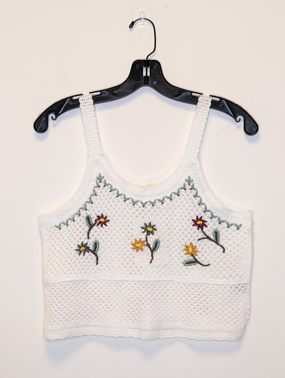 Rebellion Again Crochet Tank Top Floral Embroidered Boho Cottagecore Cream M - Picture 2 of 15